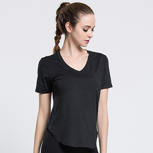 

Women's V Neck Yoga Top Cotton Zumba Running Fitness Tee / T-shirt Top Short Sleeve Activewear Breathable Soft Stretchy
