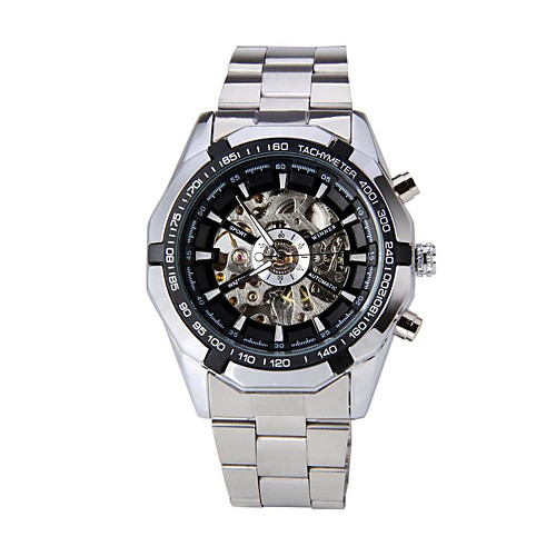 

WINNER Men's Wrist Watch Mechanical Watch Automatic self-winding Stainless Steel Silver Hollow Engraving Analog Luxury Gunmetal Watch - White Black