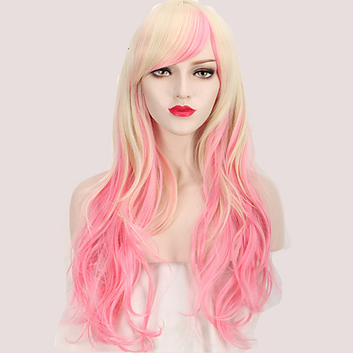

sexy fashion cosplay party wig charming pink mix blonde beautiful long 28 inch wave wig for europe and american women Halloween
