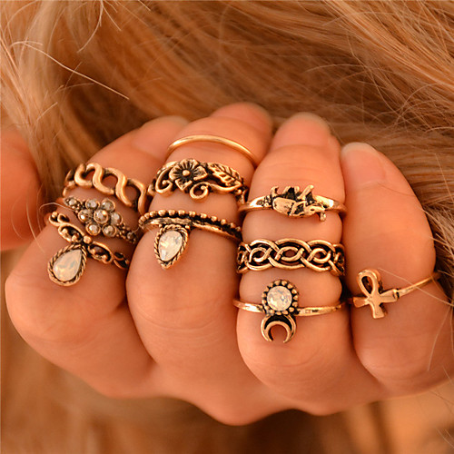 

Women's Knuckle Ring Rings Set 10pcs Golden Silver Synthetic Gemstones Ladies Personalized Unusual Wedding Party Jewelry Elephant Flower Animal