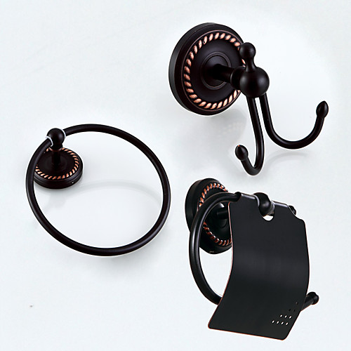 

Bathroom Accessory Set Antique Brass 3pcs - Hotel bath tower ring Robe Hook Toilet Paper Holders