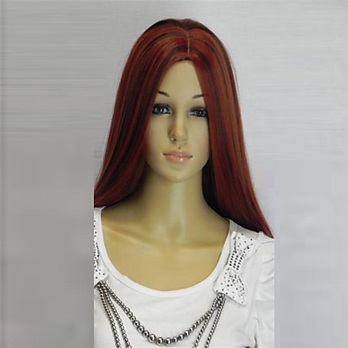 

Synthetic Wig Wavy Style Wig Dark Red Synthetic Hair 28 inch Women's Middle Part Red Wig Long hairjoy