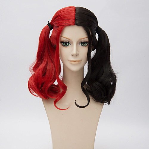 

black and red synthetic movie suicide squad harley quinn women s curly wig adult wig costumes cosplay halloween wig Halloween