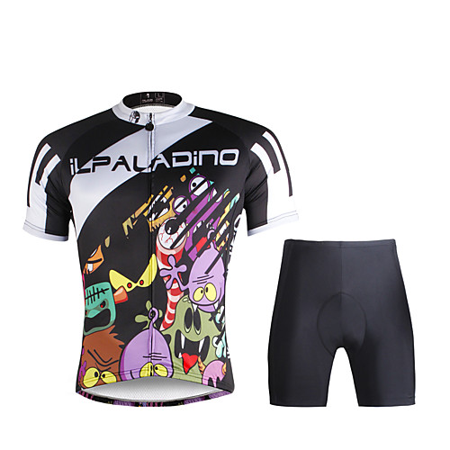 

ILPALADINO Men's Short Sleeve Cycling Jersey with Shorts Black Bike Jersey Clothing Suit Mountain Bike MTB Road Bike Cycling Breathable Quick Dry Ultraviolet Resistant Sports 100% Polyester Lycra