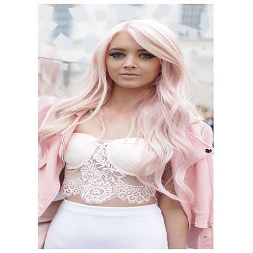 

Synthetic Wig Wavy Pink With Bangs Synthetic Hair Side Part Pink Wig Women's Long