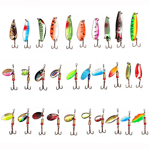 

30 pcs Fishing Lures Hard Bait Buzzbait & Spinnerbait Spoons Lure Packs Spinnerbaits Sinking Fast Sinking Bass Trout Pike Sea Fishing Bait Casting Spinning Metal / Freshwater Fishing / Bass Fishing