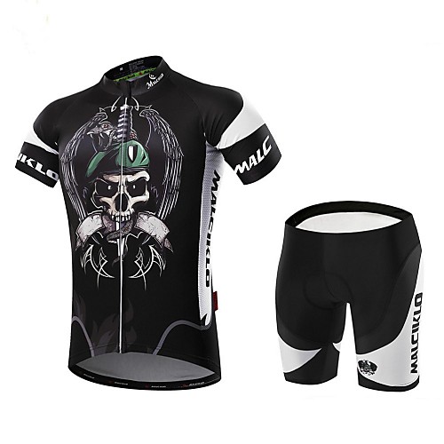 

Malciklo Men's Short Sleeve Cycling Jersey with Shorts GoldenSilver Bike Clothing Suit Breathable 3D Pad Quick Dry Back Pocket Sports Coolmax Lycra Pirate Mountain Bike MTB Road Bike Cycling