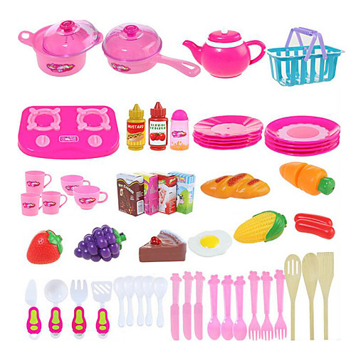 

Toy Kitchen Set Kids' Cooking Appliance Pretend Play Vegetables Fruit DIY ABS Boys' Girls' Toy Gift 54 pcs