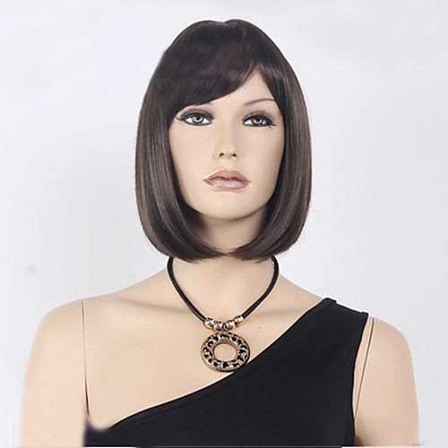 

Synthetic Wig Straight Straight Bob With Bangs Wig Short Dark Brown Synthetic Hair Women's Brown