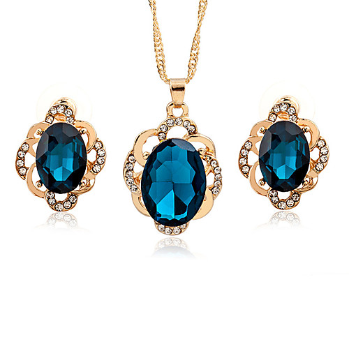 

Women's Crystal Jewelry Set Geometrical Oval Cut Ladies Asian Fashion Crystal Zircon Earrings Jewelry Black / Dark Blue For Date Office & Career