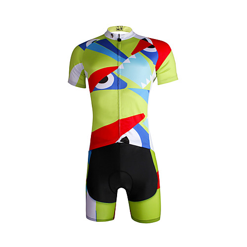 

ILPALADINO Men's Short Sleeve Cycling Jersey with Shorts Light Green Patchwork Bike Jersey Clothing Suit Mountain Bike MTB Road Bike Cycling Breathable Quick Dry Ultraviolet Resistant Sports 100