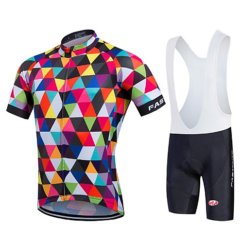 

Fastcute Men's Short Sleeve Cycling Jersey with Bib Shorts Rainbow Geometic Bike Jersey Bib Tights Clothing Suit Breathable Quick Dry Sports Coolmax Lycra Geometic Road Bike Cycling Clothing Apparel