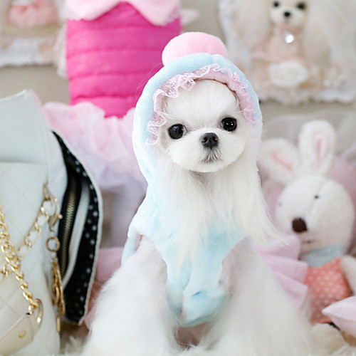 

Dog Hoodie Dress Dog Clothes Solid Colored Blue Pink Chiffon Cotton Costume For Spring & Fall Winter Women's Casual / Daily