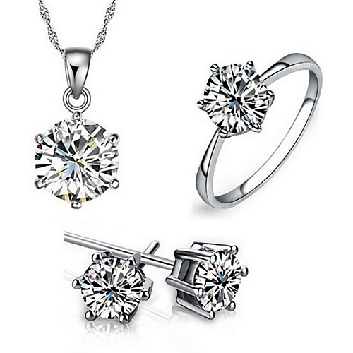 

Women's Diamond Cubic Zirconia Moissanite Jewelry Set Stud Earrings Pendant Necklace Solitaire Round Cut Heart Love Ladies European Fashion Bridal Sterling Silver Zircon Cubic Zirconia Earrings