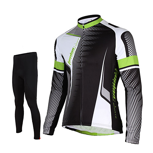 

TASDAN Men's Long Sleeve Cycling Jersey with Tights Black Bike Pants / Trousers Jersey Tights Breathable 3D Pad Quick Dry Reflective Strips Back Pocket Winter Sports Elastane Lines / Waves Mountain