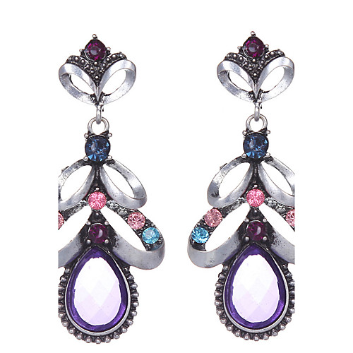 

Women's Girls' Crystal Earrings Flower Ladies Vintage Bohemian European Fashion Boho Crystal Rhinestone Silver Plated Earrings Jewelry Purple For Wedding Party