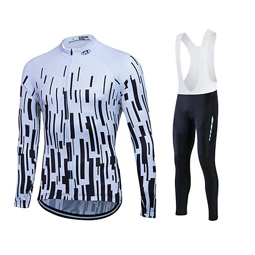 

Fastcute Men's Women's Long Sleeve Cycling Jersey with Bib Tights Black with White Bike Jersey Tights Bib Tights Breathable 3D Pad Quick Dry Sweat-wicking Sports Polyester Lycra Sports Road Bike