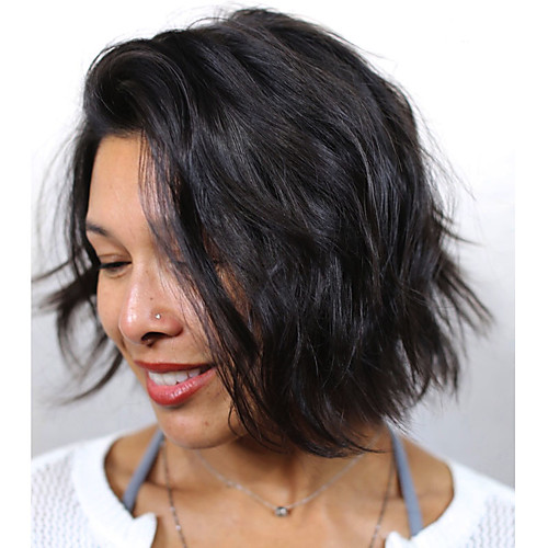 

Human Hair Full Lace Wig Bob style Brazilian Hair Water Wave Wig with Baby Hair Natural Hairline African American Wig 100% Hand Tied Women's Short Medium Length Human Hair Lace Wig