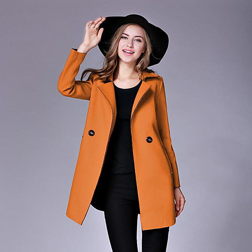 

Women's Daily Fall / Winter Long Coat, Solid Colored V Neck Long Sleeve Wool / Others Red / Pink / Camel