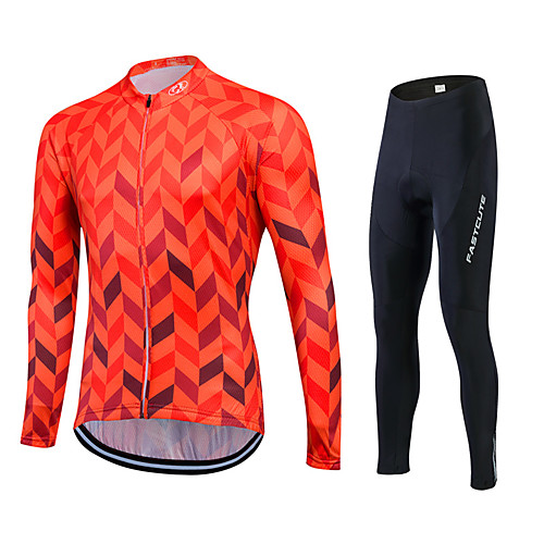 

Fastcute Men's Women's Long Sleeve Cycling Jersey with Tights Winter Fleece Polyester Lycra SilverBlue Plus Size Bike Jersey Tights Clothing Suit Breathable 3D Pad Quick Dry Sweat-wicking Sports