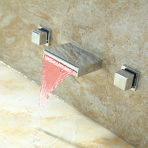 

Ванная раковина кран - Водопад / LED Хром На стену Две ручки три отверстияBath Taps / Латунь