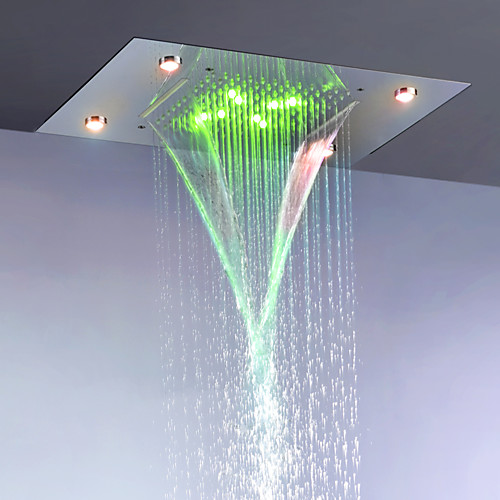 

Ultra Release Bathroom Rain And Waterfall Shower Head 3 Modes/ Stainless Steel 304 / Alternating Current Energy Saving LED Lamps Included