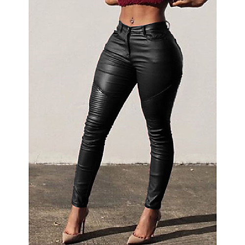 

Women's Sexy PU Legging - Solid Colored, Ruched Mid Waist Black Wine M L XL / Skinny