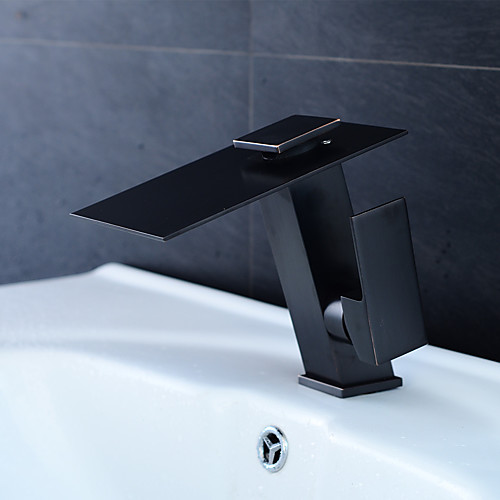 

Bathroom Sink Faucet - Waterfall / LED Metallic Black Centerset Single Handle One HoleBath Taps / Brass