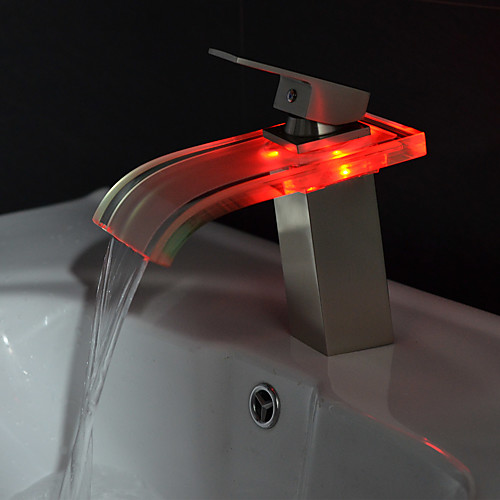 

Ванная раковина кран - Водопад / LED Матовый никель По центру Одной ручкой одно отверстиеBath Taps / Латунь