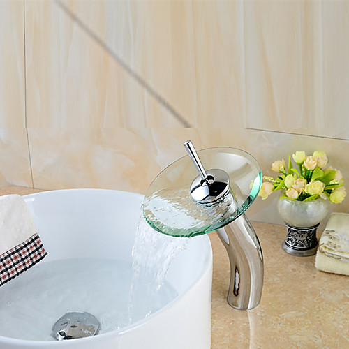 

Contemporary Centerset Waterfall Ceramic Valve Single Handle One Hole Chrome, Bathroom Sink Faucet