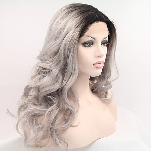 

Synthetic Lace Front Wig Natural Wave Natural Wave Side Part Lace Front Wig Long Black / Grey Synthetic Hair 18-26 inch Women's Ombre Hair Black Grey Ombre