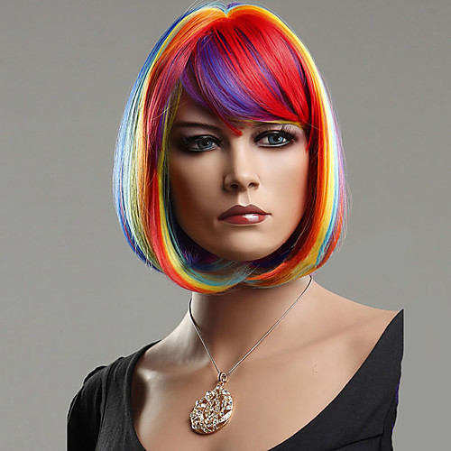 

colorful rainbow bobo synthetic hair wig