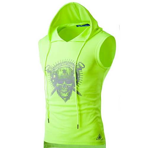 

Men's Daily Sports Active T-shirt - Skull Print Hooded Black / Sleeveless / Summer