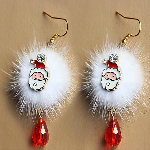 

европейской и американской моды Санта-Клаус сливы палевый белый помпон красный кристалл серьги рождественские аксессуары