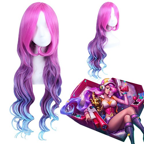 

100cm lol miss fortune arcade sexy women long rose red purple blue gradient wave cosplay costume wig party wig Halloween