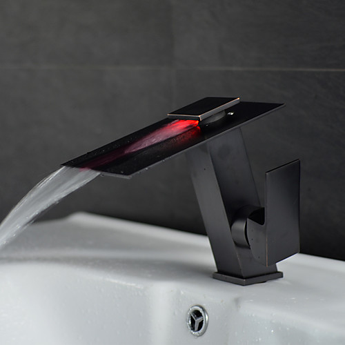

Ванная раковина кран - Водопад / LED Начищенная бронза По центру Одной ручкой одно отверстиеBath Taps / Латунь