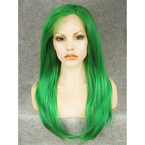 

Синтетические кружевные передние парики Прямой Прямой силуэт Лента спереди Парик Зеленый Искусственные волосы Жен. Зеленый