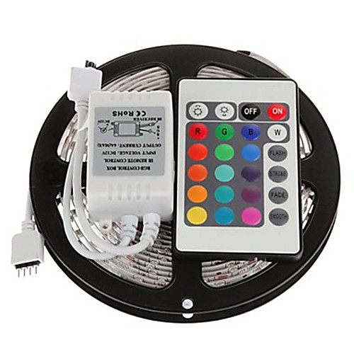 

ZDM 5M 300 x 2835 8mm RGB LED Strips Light Flexible and IR 24Key Remote Control Linkable Self-adhesive Color-Changing