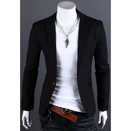 

Men's Daily / Work Spring / Fall Regular Solid Colored Notch Lapel Long Sleeve Linen Green / Blue / Light Blue / Slim