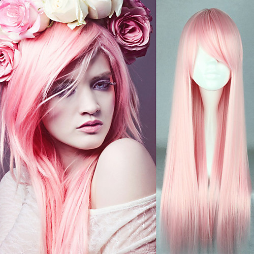 

80cm long straight synthetic lolita pink wig for girls heat resistant wig for cosplay or daily cheap Halloween