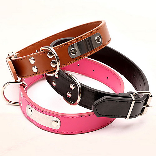 

Dog Collar Adjustable / Retractable Solid Colored PU Leather Red Pink 1 pc