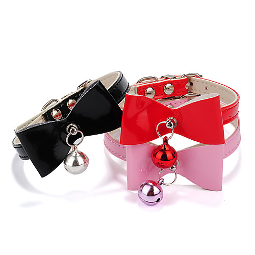 

Cat Dog Collar Adjustable / Retractable With Bell Heart Bowknot PU Leather Red Pink