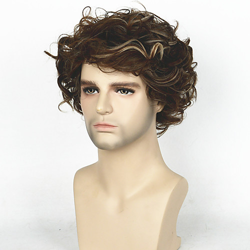 

short curly men wig brown with blonde highlights color wigs for men