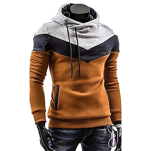 

Men's Plus Size Sports Active Long Sleeve Slim Hoodie - Color Block Turtleneck Gray XL / Spring / Fall / Winter