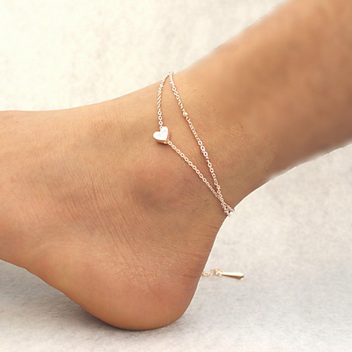 

Women's Ladies Anklet feet jewelry Link / Chain Double Heart Cheap Dainty Charm Simple Delicate Anklet Jewelry Golden For Daily Casual Beach Bikini