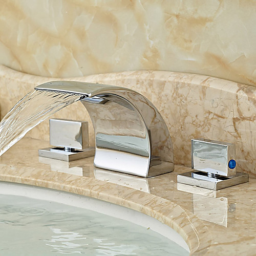 

Ванная раковина кран - Водопад Хром Разбросанная Две ручки три отверстияBath Taps / Латунь