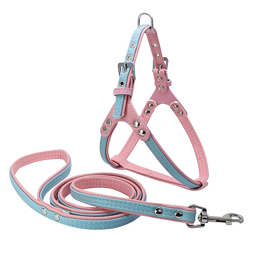 

Dog Harness Leash Adjustable / Retractable Soft Handmade Solid Colored PU Leather Red Blue White