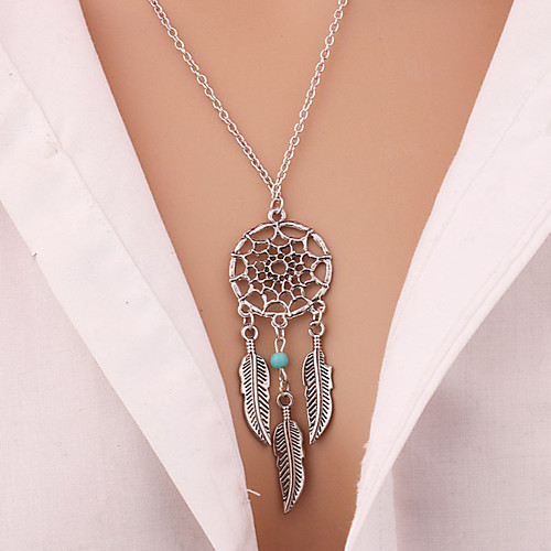

Women's Turquoise Pendant Necklace Y Necklace Long Necklace Leaf Wings Flower Feather Dream Catcher Ladies Tassel Vintage Bohemian Gold Plated Turquoise Alloy Silver Necklace Jewelry For Christmas