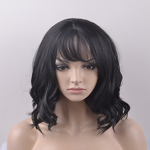 

european and american fashion pear head short black hair high temperature wire wig