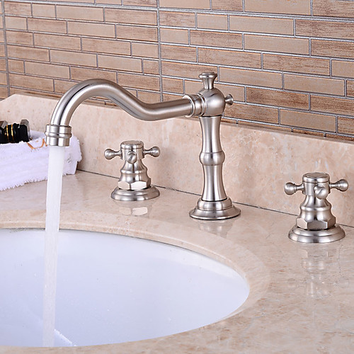 

Bathtub Faucet - Pre Rinse / Waterfall / Widespread Nickel Brushed Widespread Two Handles Three HolesBath Taps